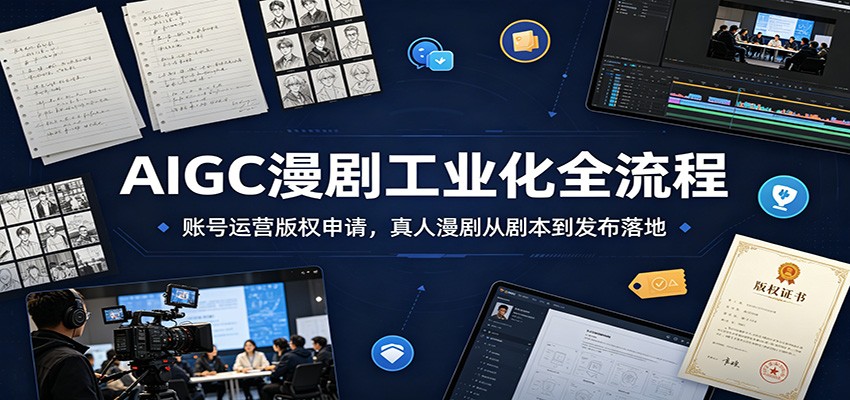 AIGC漫剧工业化全流程：账号运营版权申请，真人漫剧从剧本到发布落地云学当下-创业资源网-知予轻创网-资源整合-互联网创业课程云学当下