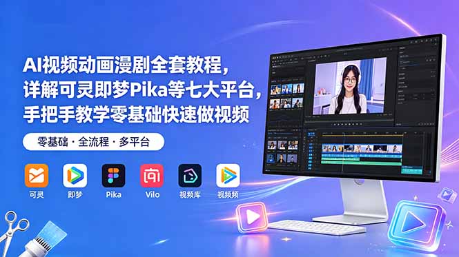 AI视频动画漫剧全套教程,详解可灵即梦Pika等七大平台,手把手教学零基础快速做视频云学当下-创业资源网-知予轻创网-资源整合-互联网创业课程云学当下
