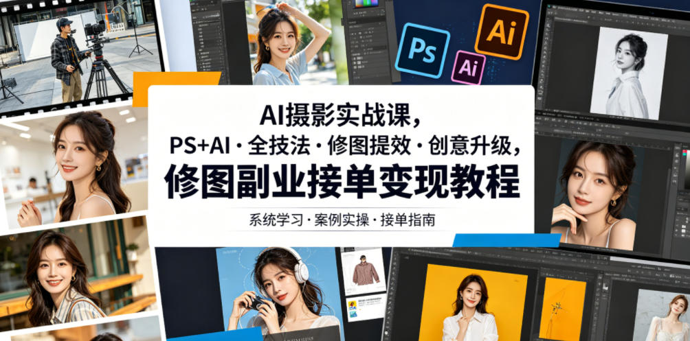AI摄影实战课,PS+AI・全技法・修图提效・创意升级,修图副业接单变现教程云学当下-创业资源网-知予轻创网-资源整合-互联网创业课程云学当下