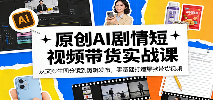 原创AI剧情短视频带货实战课：从文案生图分镜到剪辑发布，零基础打造爆款带货视频-云学当下