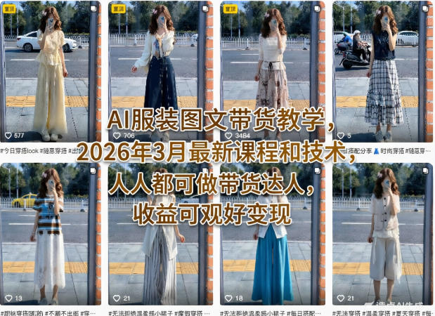 AI服装图文带货教学，2026年3月最新课程和技术，人人都可做带货达人，收益可观好变现-云学当下