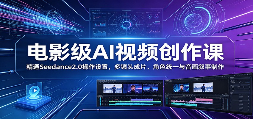电影级AI视频创作课:精通Seedance2.0操作设置,多镜头成片、角色统一与音画叙事制作云学当下-创业资源网-知予轻创网-资源整合-互联网创业课程云学当下