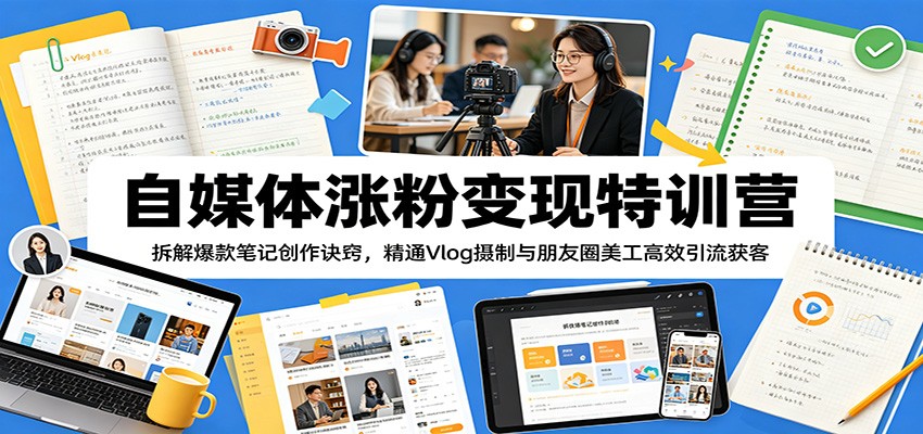 自媒体涨粉变现特训营：拆解爆款笔记创作诀窍，精通Vlog摄制与朋友圈美工高效引流获客云学当下-创业资源网-知予轻创网-资源整合-互联网创业课程云学当下