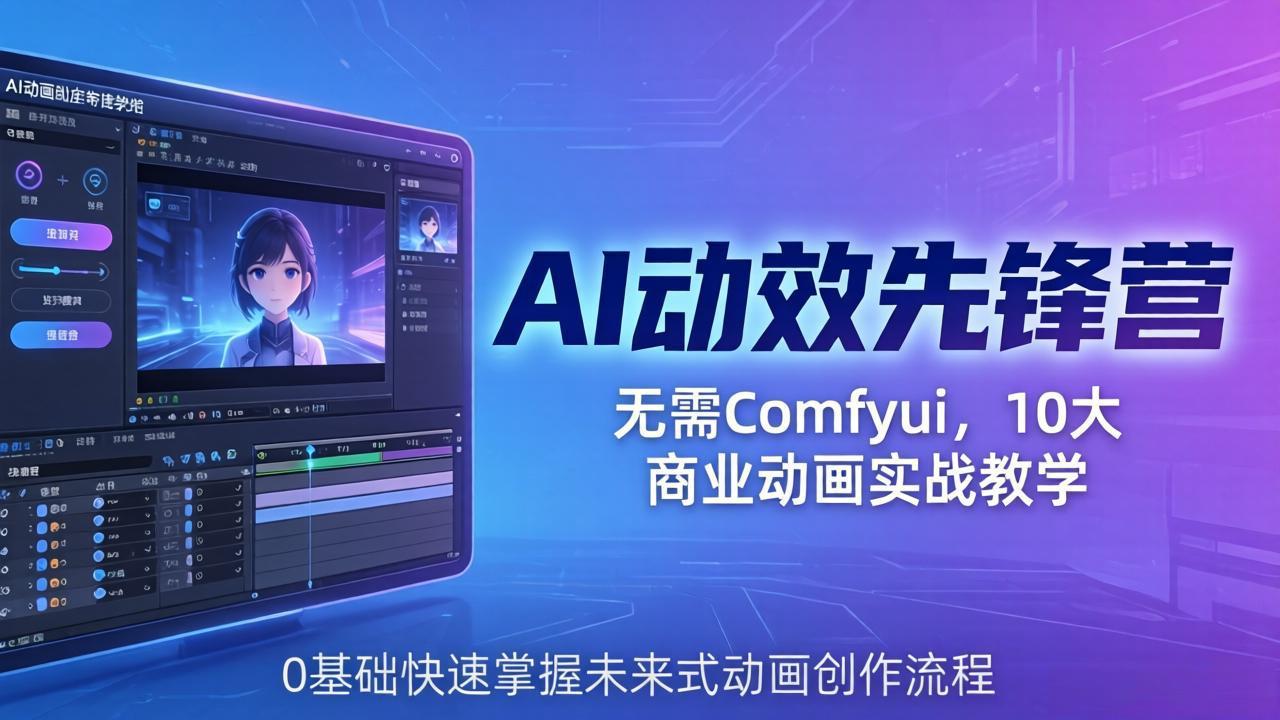 AI 动效先锋营：无需Comfyui，10大商业动画实战教学，0基础快速掌握未来式动画创作流程云学当下-创业资源网-知予轻创网-资源整合-互联网创业课程云学当下