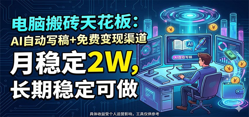 电脑搬砖天花板：AI自动写稿+免费变现渠道，月稳定2W，长期稳定可做云学当下-创业资源网-知予轻创网-资源整合-互联网创业课程云学当下