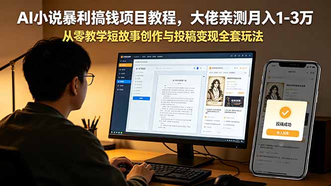 AI小说暴利搞钱项目教程,大佬亲测月入1-3万,从零教学短故事创作与投稿变现全套玩法云学当下-创业资源网-知予轻创网-资源整合-互联网创业课程云学当下