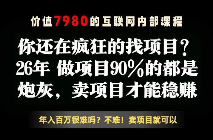 26年请不要疯狂的找项目了,卖项目远比你想象的暴利,你也可以月入10W+【揭秘】云学当下-创业资源网-知予轻创网-资源整合-互联网创业课程云学当下