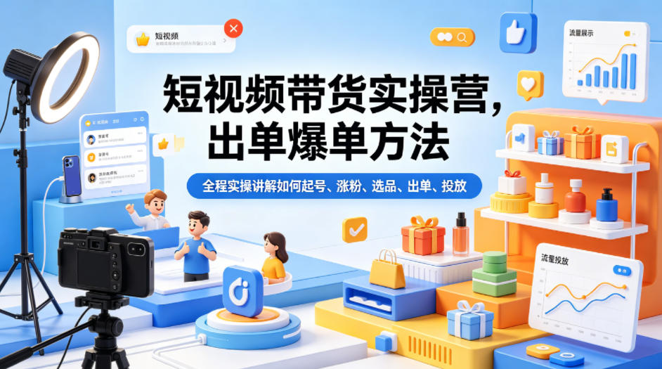 短视频带货实操营,出单爆单方法,全程实操讲解如何起号、涨粉、选品、出单、投放(更新0515)云学当下-创业资源网-知予轻创网-资源整合-互联网创业课程云学当下