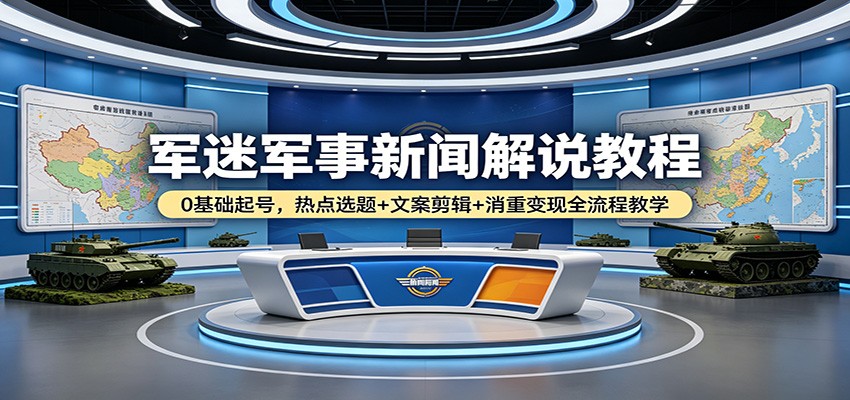 军迷军事新闻解说教程：0基础起号，热点选题+文案剪辑+消重变现全流程教学云学当下-创业资源网-知予轻创网-资源整合-互联网创业课程云学当下