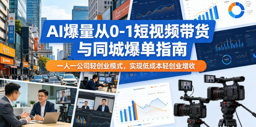 AI爆量从0-1短视频带货与同城爆单指南,一人一公司轻创业模式,实现低成本轻创业增收云学当下-创业资源网-知予轻创网-资源整合-互联网创业课程云学当下