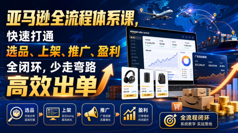 亚马逊全流程体系课,快速打通选品、上架、推广、盈利全闭环,少走弯路高效出单云学当下-创业资源网-知予轻创网-资源整合-互联网创业课程云学当下