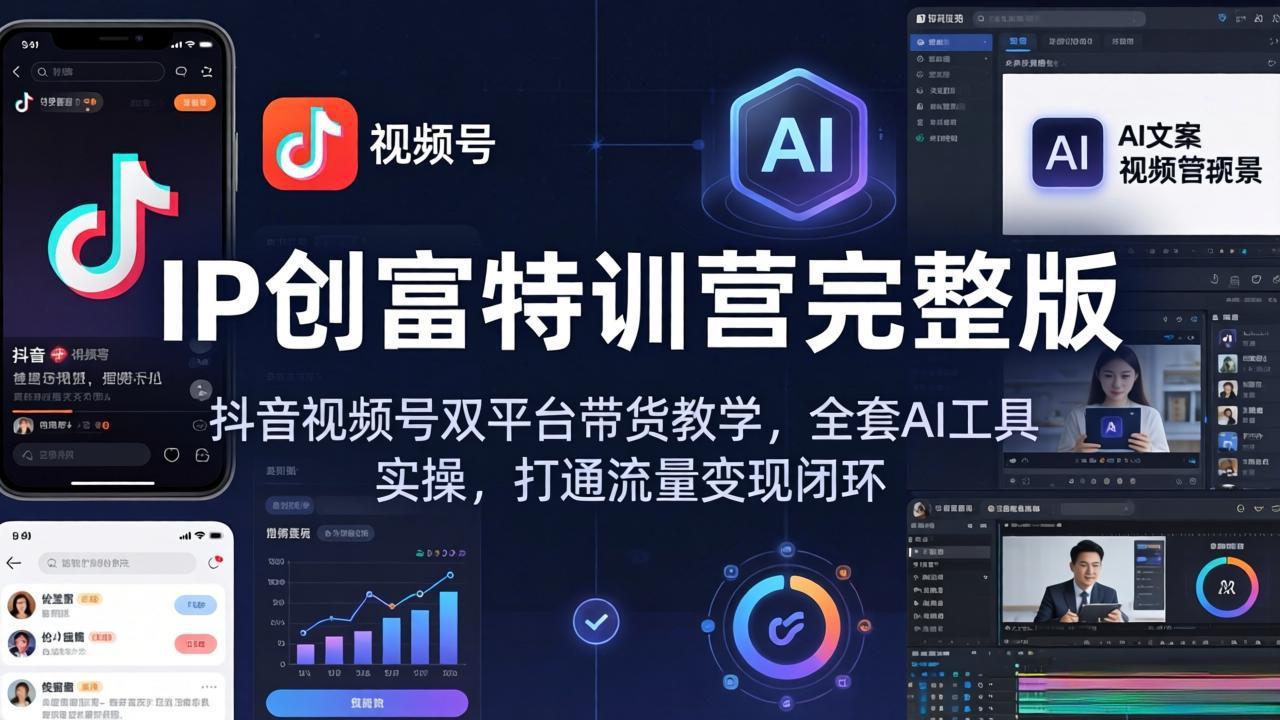 IP创富特训营完整版：抖音视频号双平台带货教学，全套AI工具实操，打通流量变现闭环云学当下-创业资源网-知予轻创网-资源整合-互联网创业课程云学当下