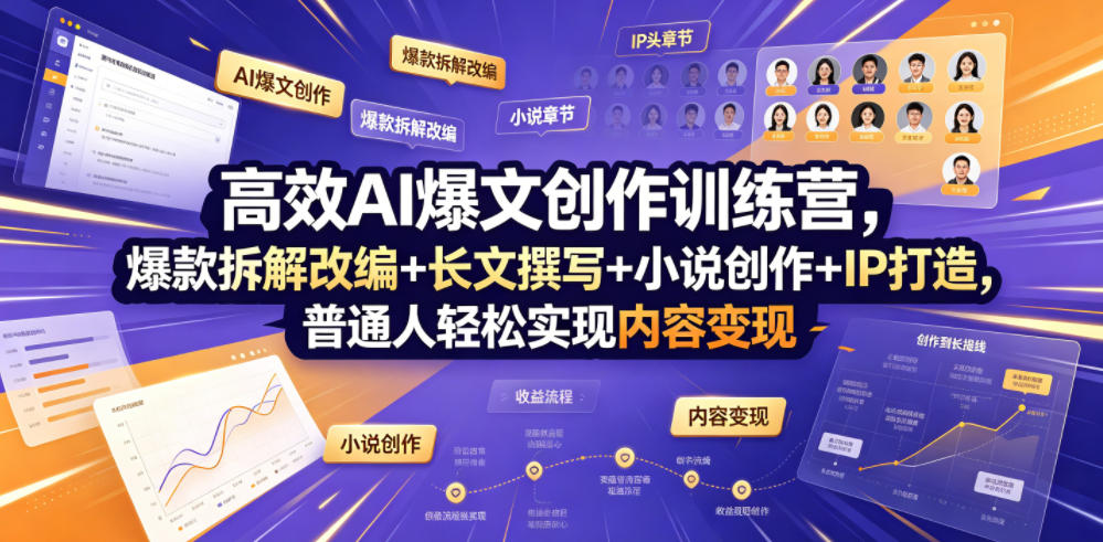 高效AI爆文创作训练营，爆款拆解改编+长文撰写+小说创作+IP打造，普通人轻松实现内容变现云学当下-创业资源网-知予轻创网-资源整合-互联网创业课程云学当下