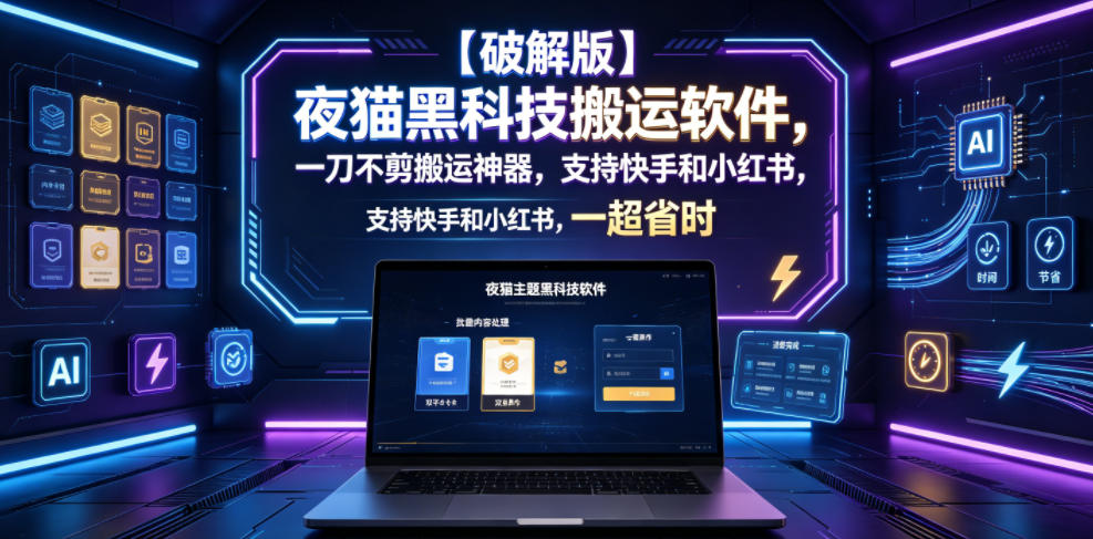 【破解版】夜猫黑科技搬运软件,一刀不剪搬运神器,支持快手和小红书,一键搬运超省时!云学当下-创业资源网-知予轻创网-资源整合-互联网创业课程云学当下