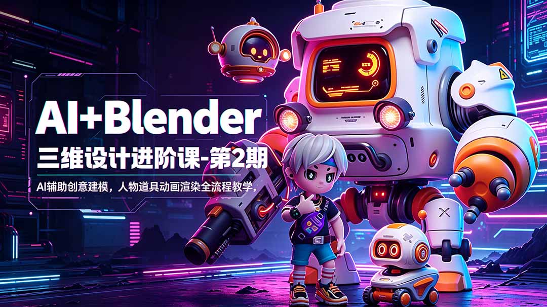 AI+Blender三维设计进阶课-第2期：AI辅助创意建模，人物道具动画渲染全流程教学云学当下-创业资源网-知予轻创网-资源整合-互联网创业课程云学当下