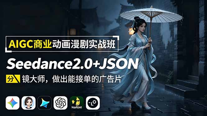 AIGC商业动画漫剧实战班-更新:Seedance2.0+JSON分镜大师,做出能接单的广告片云学当下-创业资源网-知予轻创网-资源整合-互联网创业课程云学当下