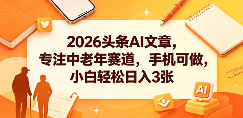 2026头条AI文章，专注中老年赛道，手机可做，小白轻松日入3张云学当下-创业资源网-知予轻创网-资源整合-互联网创业课程云学当下