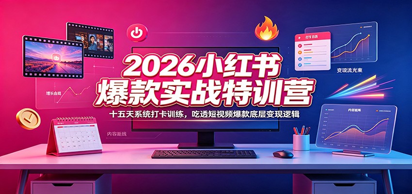 2026小红书爆款实战特训营：十五天系统打卡训练，吃透短视频爆款底层变现逻辑云学当下-创业资源网-知予轻创网-资源整合-互联网创业课程云学当下