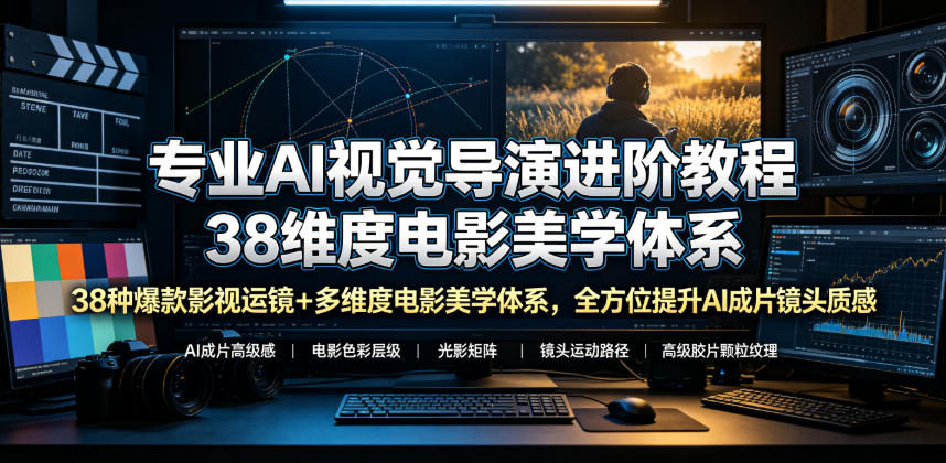 专业AI视觉导演进阶教程，38种爆款影视运镜+多维度电影美学体系，全方位提升AI成片高级感与镜头质感云学当下-创业资源网-知予轻创网-资源整合-互联网创业课程云学当下