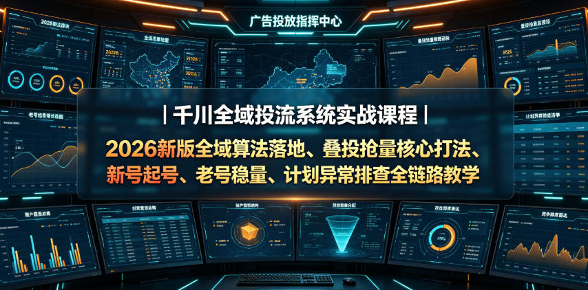 千川全域投流系统实战课程|2026新版全域算法落地、叠投抢量核心打法、新号起号、老号稳量、计划异常排查全链路教学云学当下-创业资源网-知予轻创网-资源整合-互联网创业课程云学当下