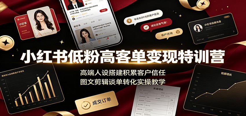 小红书低粉高客单变现特训营:高端人设搭建积累客户信任,图文剪辑谈单转化实操教学云学当下-创业资源网-知予轻创网-资源整合-互联网创业课程云学当下