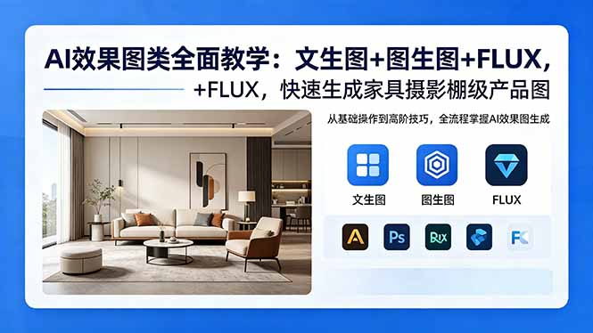 AI效果图类全面教学:文生图+图生图+FLUX,快速生成家具摄影棚级产品图云学当下-创业资源网-知予轻创网-资源整合-互联网创业课程云学当下