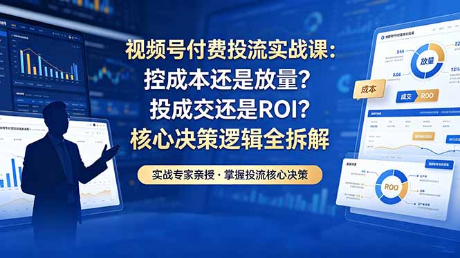 视频号付费投流实战课-5月:控成本还是放量?投成交还是ROI?核心决策逻辑全拆解云学当下-创业资源网-知予轻创网-资源整合-互联网创业课程云学当下