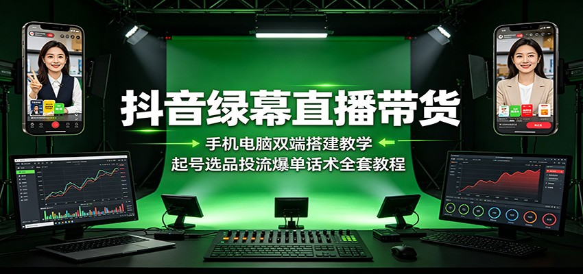 抖音绿幕直播带货:手机电脑双端搭建教学,起号选品投流爆单话术全套教程云学当下-创业资源网-知予轻创网-资源整合-互联网创业课程云学当下
