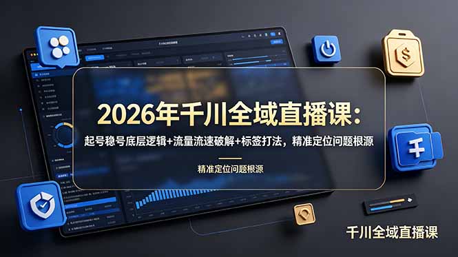 2026年千川全域直播课：起号稳号底层逻辑+流量流速破解+标签打法，精准定位问题根源云学当下-创业资源网-知予轻创网-资源整合-互联网创业课程云学当下