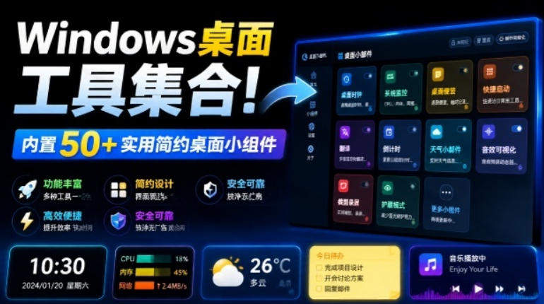 Windows桌面工具集合！内置50+实用简约桌面小组件，含截图、录屏、翻译、天气等，多秘工具箱云学当下-创业资源网-知予轻创网-资源整合-互联网创业课程云学当下