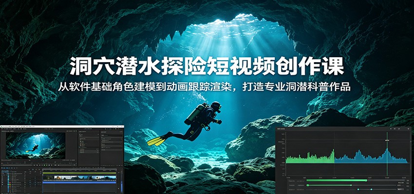 洞穴潜水探险短视频创作课：从软件基础角色建模到动画跟踪渲染，打造专业洞潜科普作品云学当下-创业资源网-知予轻创网-资源整合-互联网创业课程云学当下