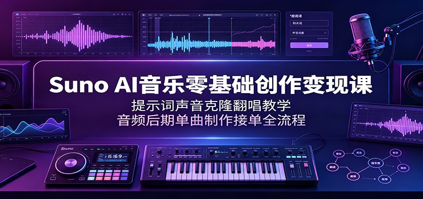 Suno AI音乐零基础创作变现课:提示词声音克隆翻唱教学,音频后期单曲制作接单全流程云学当下-创业资源网-知予轻创网-资源整合-互联网创业课程云学当下