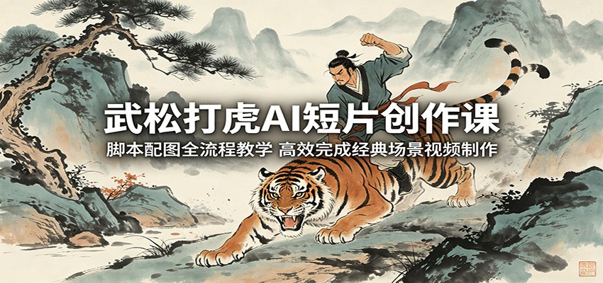 武松打虎AI短片创作课:脚本配图全流程教学,高效完成经典场景视频制作云学当下-创业资源网-知予轻创网-资源整合-互联网创业课程云学当下