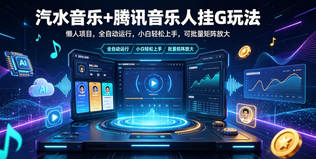 汽水音乐+腾讯音乐人挂G玩法,懒人项目,全自动运行,小白轻松上手,可批量矩阵放大【揭秘】云学当下-创业资源网-知予轻创网-资源整合-互联网创业课程云学当下