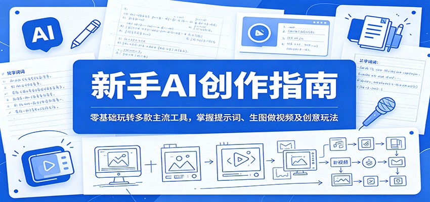 新手AI创作指南：零基础玩转多款主流工具，掌握提示词、生图做视频及创意玩法云学当下-创业资源网-知予轻创网-资源整合-互联网创业课程云学当下
