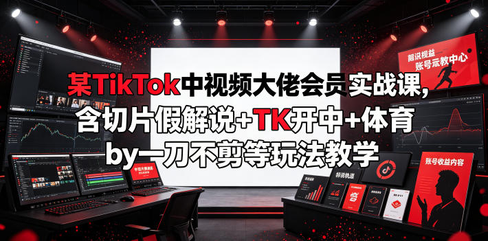 某TikTok中视频大佬会员实战课，含切片假解说+TK开中+体育by一刀不剪等玩法教学云学当下-创业资源网-知予轻创网-资源整合-互联网创业课程云学当下