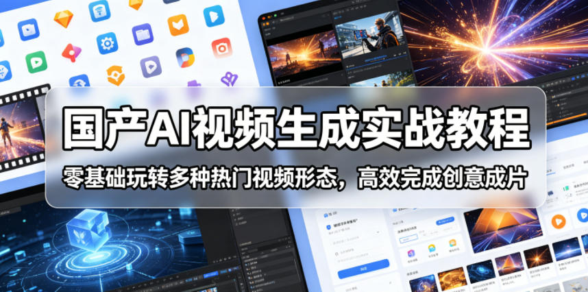 国产AI视频生成实战教程，零基础玩转多种热门视频形态，高效完成创意成片云学当下-创业资源网-知予轻创网-资源整合-互联网创业课程云学当下