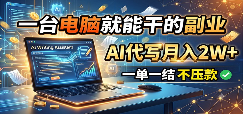 一台电脑就能干的副业,AI代写月入2W+,一单一结不压款云学当下-创业资源网-知予轻创网-资源整合-互联网创业课程云学当下