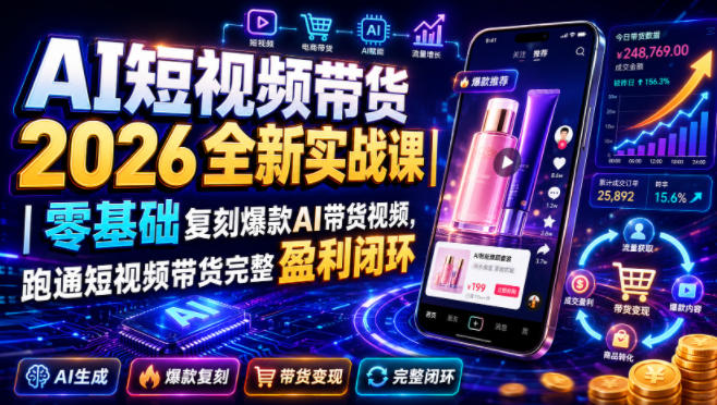 AI短视频带货2026全新实战课｜零基础复刻爆款AI带货视频，跑通短视频带货完整盈利闭环云学当下-创业资源网-知予轻创网-资源整合-互联网创业课程云学当下