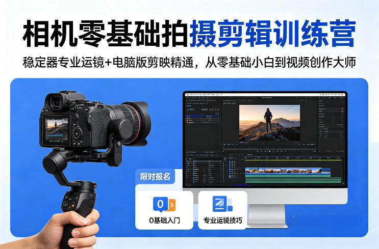 相机零基础拍摄剪辑训练营:稳定器专业运镜+电脑版剪映精通,从零基础小白到视频创作大师云学当下-创业资源网-知予轻创网-资源整合-互联网创业课程云学当下