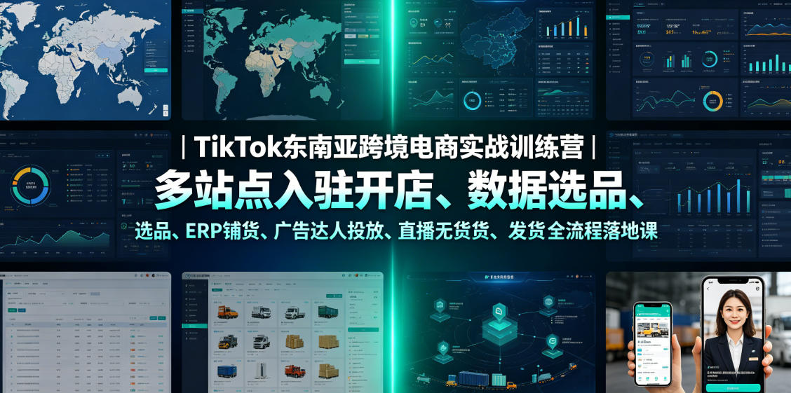 TikTok东南亚跨境电商实战训练营|多站点入驻开店、数据选品、ERP铺货、广告达人投放、直播无货源发货全流程落地课云学当下-创业资源网-知予轻创网-资源整合-互联网创业课程云学当下