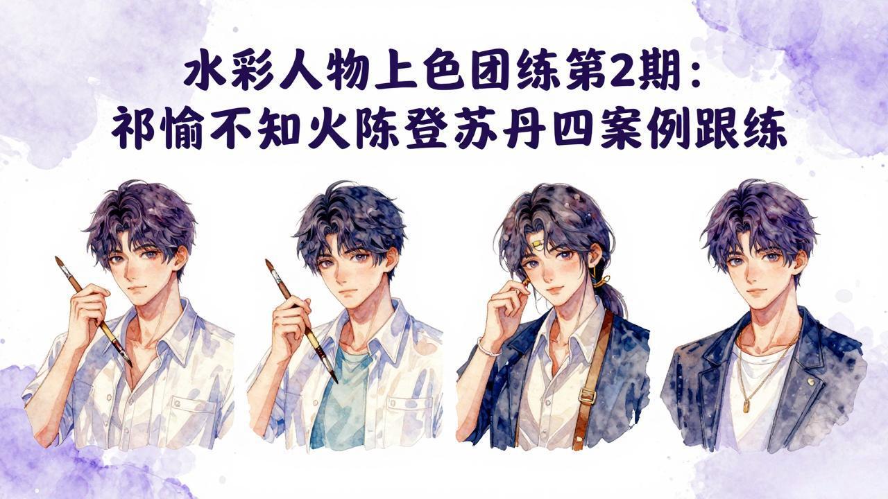 水彩人物上色团练第2期：祁煜不知火陈登苏丹四案例跟练，手把手提升绘画能力云学当下-创业资源网-知予轻创网-资源整合-互联网创业课程云学当下