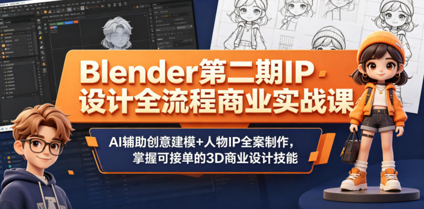 Blender第二期IP设计全流程商业实战课，AI辅助创意建模+人物IP全案制作，掌握可接单的3D商业设计技能云学当下-创业资源网-知予轻创网-资源整合-互联网创业课程云学当下