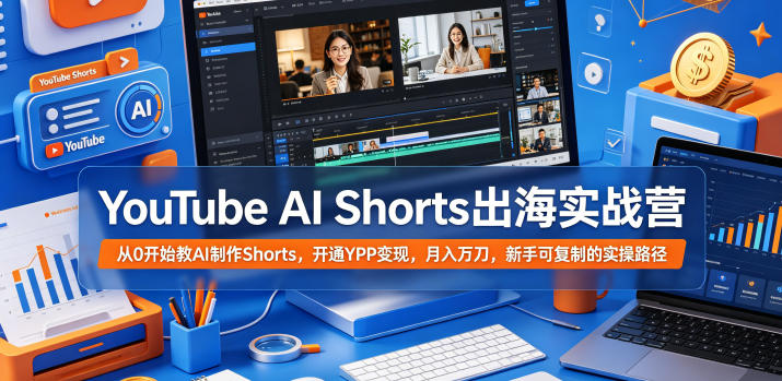 YouTube AI Shorts出海实战营，从0开始教AI制作Shorts，开通YPP变现，月入万刀，新手可复制的实操路径云学当下-创业资源网-知予轻创网-资源整合-互联网创业课程云学当下