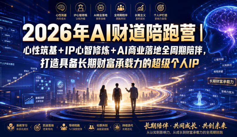 2026年AI财道陪跑营｜心性筑基+IP心智修炼+AI商业落地全周期陪伴，打造具备长期财富承载力的超级个人IP云学当下-创业资源网-知予轻创网-资源整合-互联网创业课程云学当下