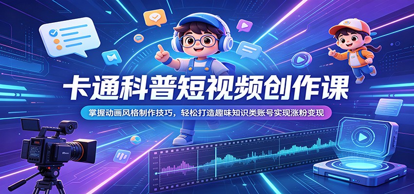 卡通科普短视频创作课：掌握动画风格制作技巧，轻松打造趣味知识类账号实现涨粉变现云学当下-创业资源网-知予轻创网-资源整合-互联网创业课程云学当下