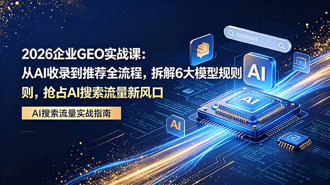 2026 企业GEO实战课：从AI收录到推荐全流程，拆解6大模型规则，抢占 AI 搜索流量新风口云学当下-创业资源网-知予轻创网-资源整合-互联网创业课程云学当下
