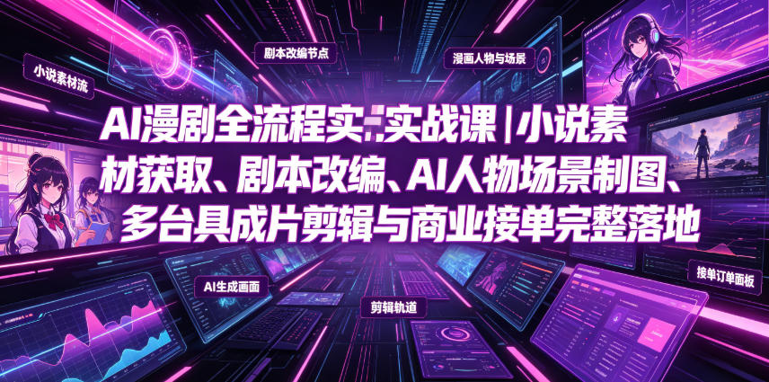 AI漫剧全流程实战课｜小说素材获取、剧本改编、AI人物场景制图、多工具成片剪辑、平台付费变现与商业接单完整落地云学当下-创业资源网-知予轻创网-资源整合-互联网创业课程云学当下