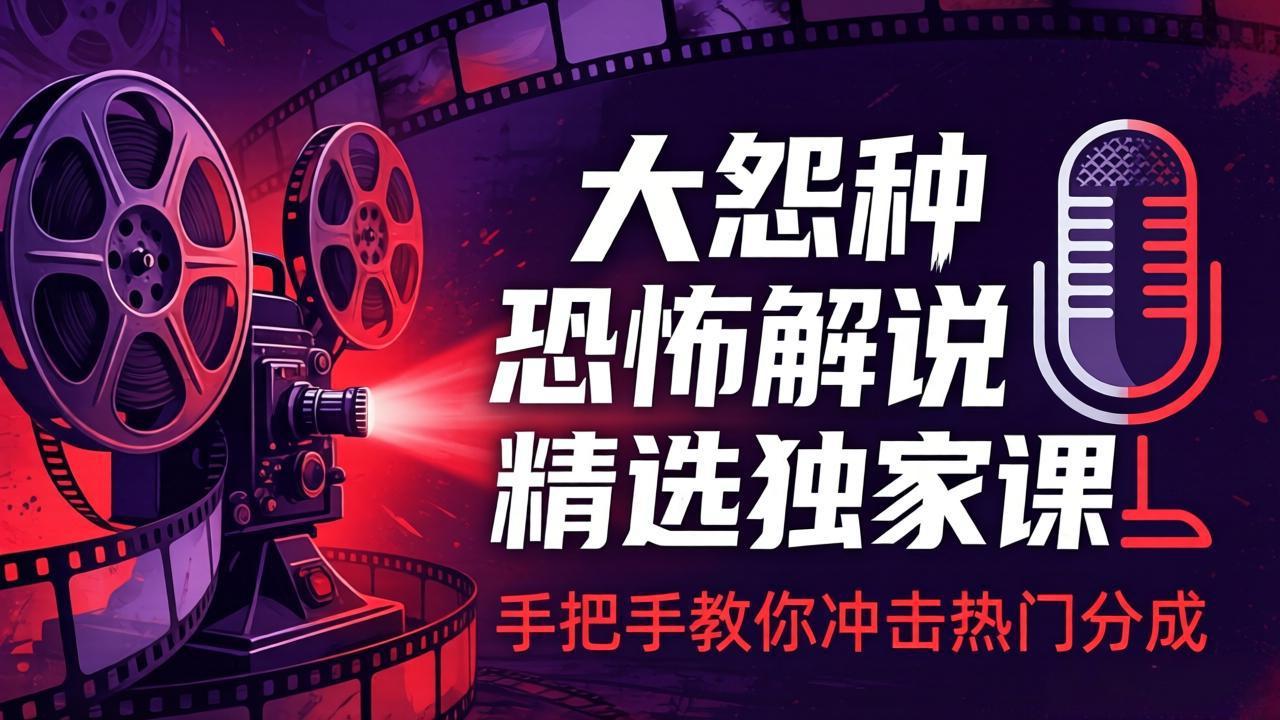 大怨种恐怖解说精选独家课：电影下载+文案配音+片头封面，手把手教你冲击热门分成-云学当下