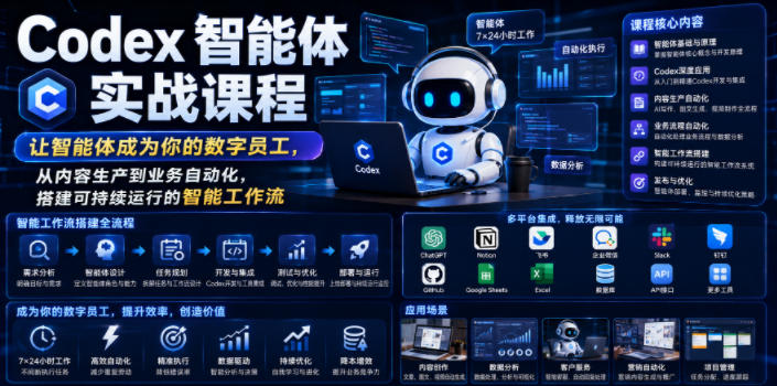 Codex智能体实战课程,让智能体成为你的数字员工,从内容生产到业务自动化,搭建可持续运行的智能工作流云学当下-创业资源网-知予轻创网-资源整合-互联网创业课程云学当下
